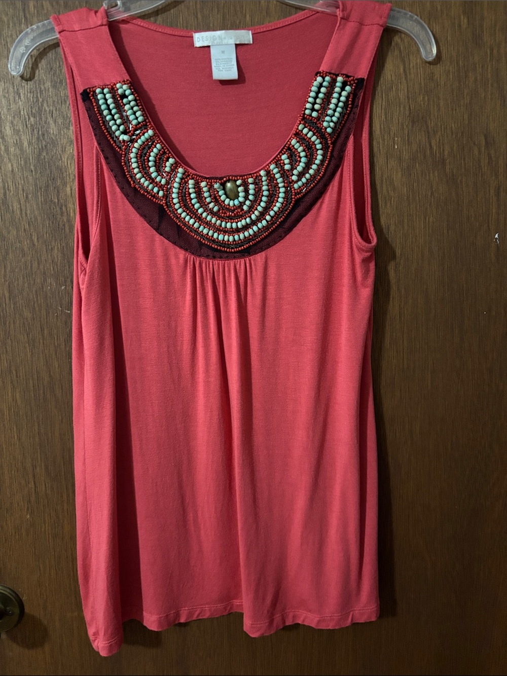 Design History Coral Tank with Mint Beaded Bib
